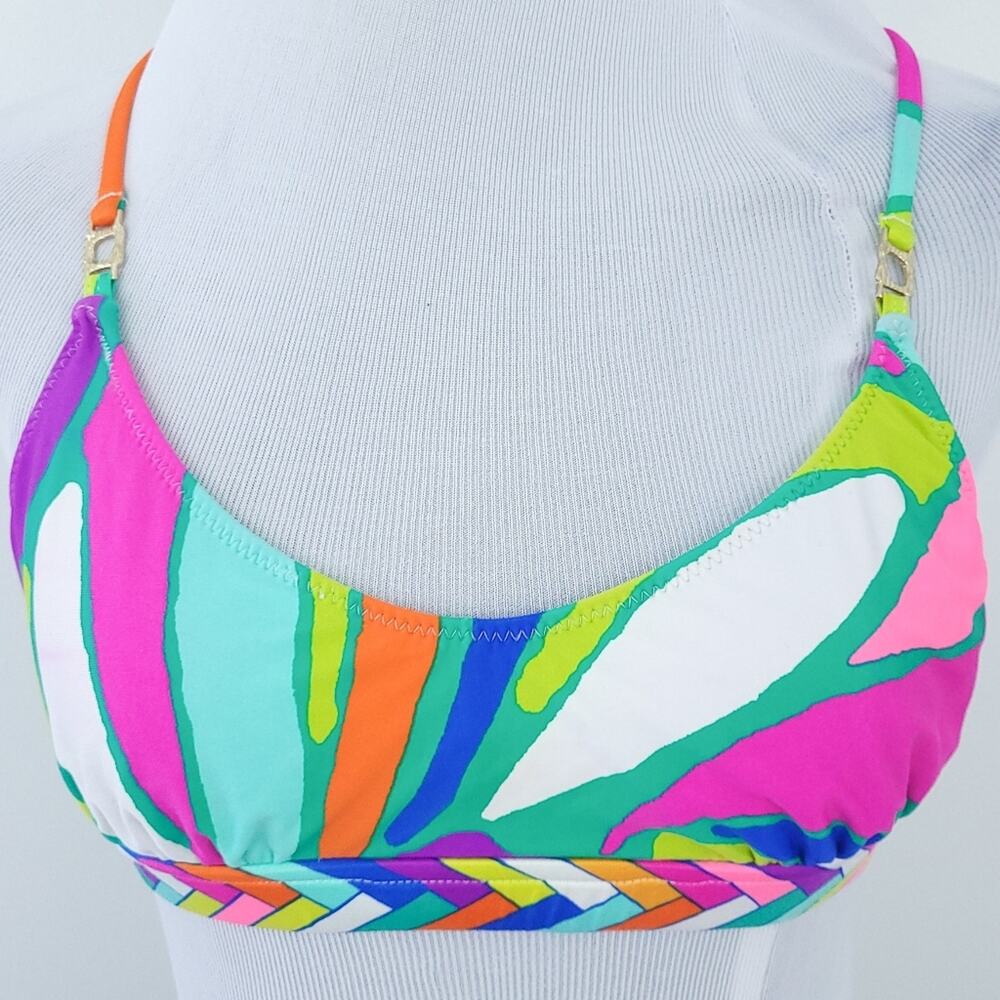 Trina Turk Bikini Swimsuit Top Size 6 Bright Geometric Strappy Back Pretty Swim